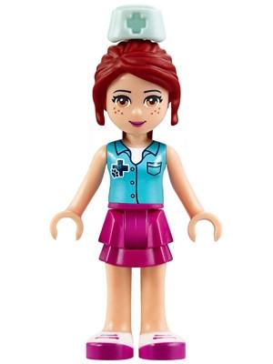 LEGO Minifigure-Mia, Magenta Layered Skirt, Medium Azure Top with Cross Logo and Nurse Hat-Friends-FRND174-Creative Brick Builders